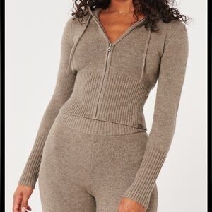 Gilly Hicks Sweater-Knit Zip-Up Hoodie Light Brown